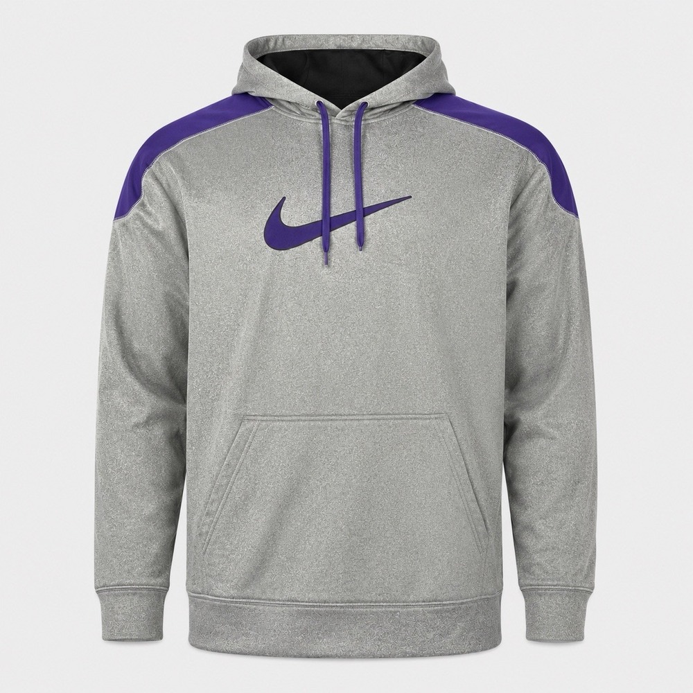 Nike Therma Fit Hoodie Men's XXL Gray Big Center Swoosh Pullover Kangaroo Pocket